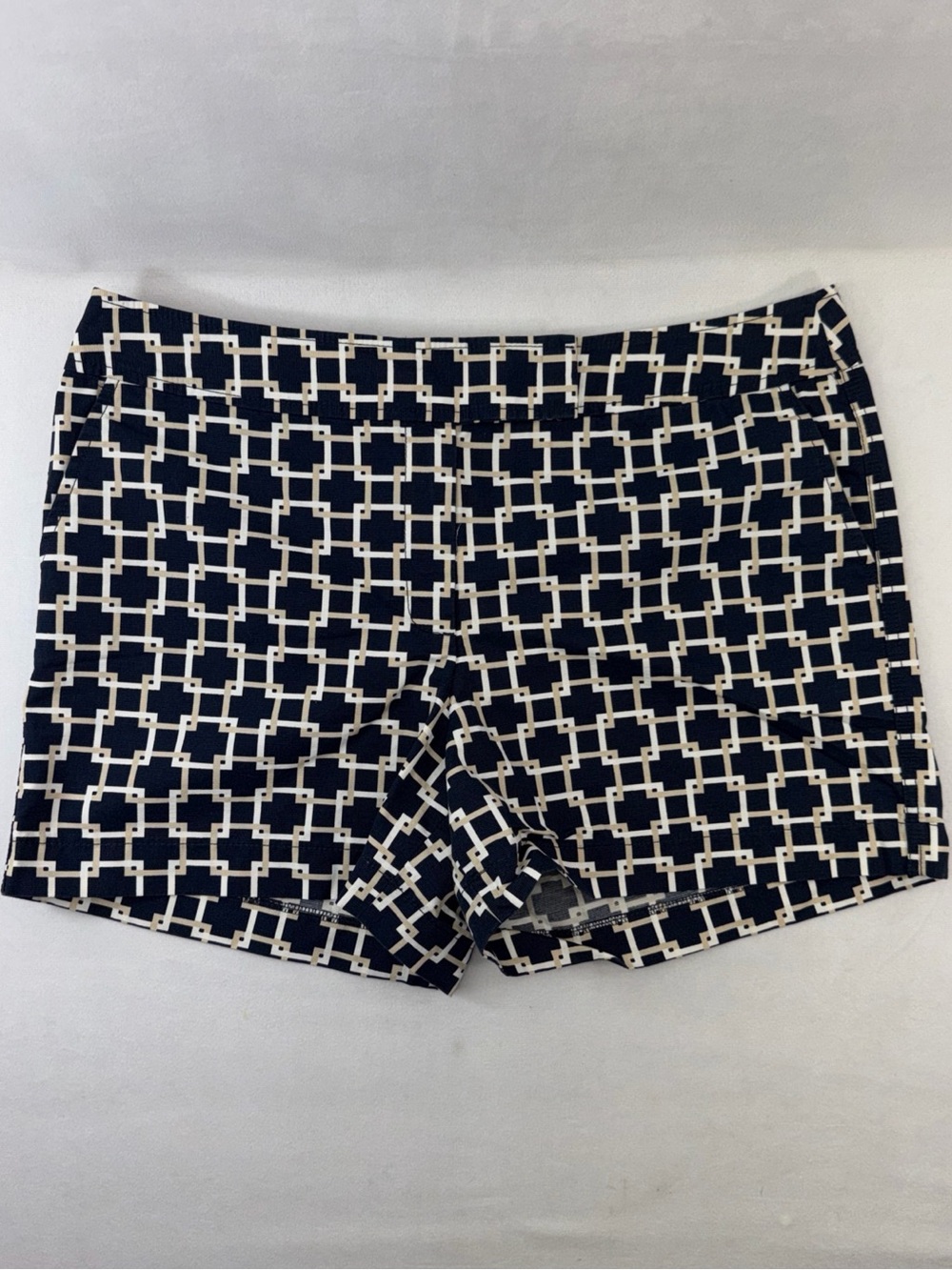Ann Taylor Navy Tan & White Geometric Pattern Bike Shorts